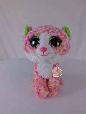Ty Beanie Boos Sophie Cat Plush Small Multicolor Green Eyes Stuffed Animal Toy